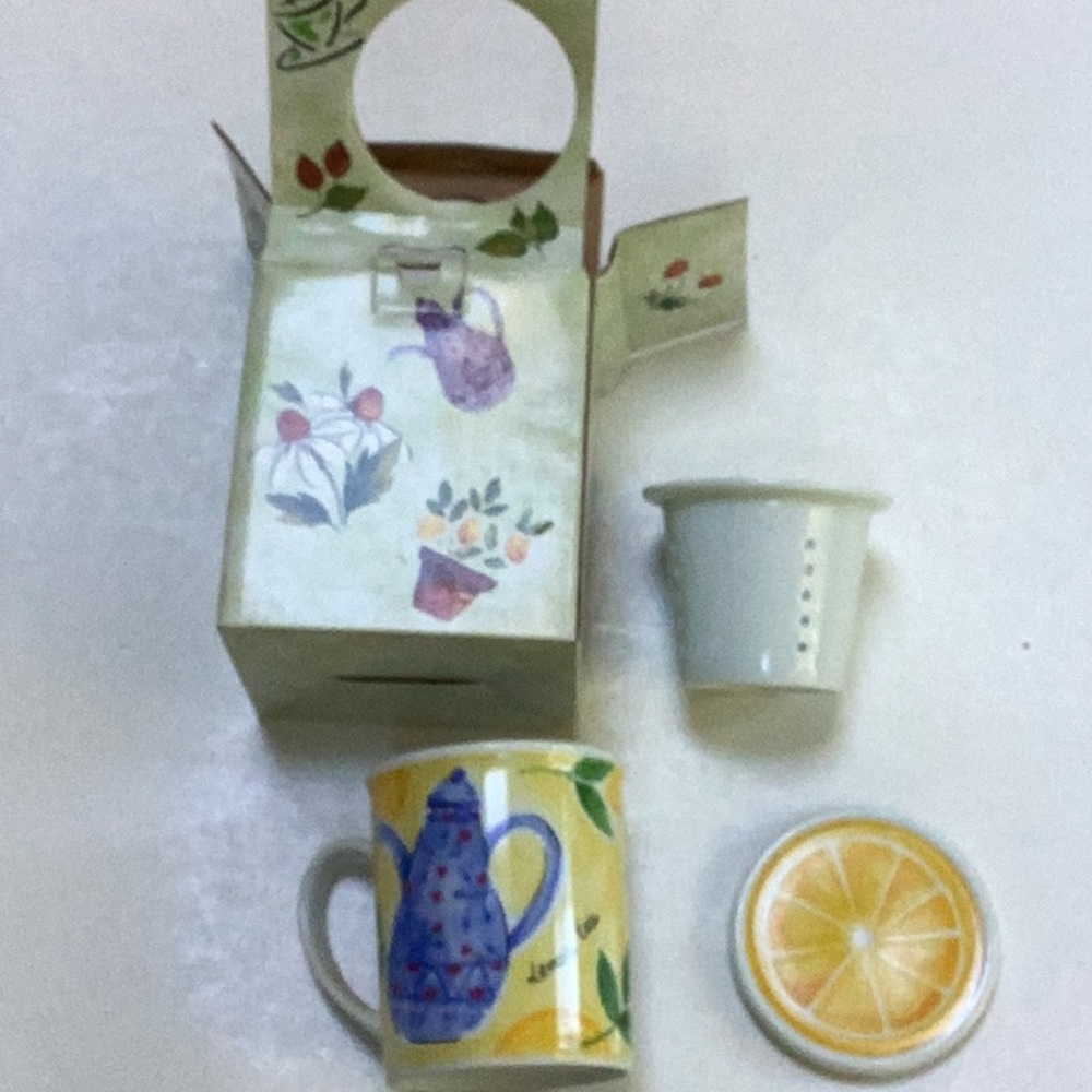 Herb Lemon Tea Mug Lid Tea Strainer Teapot Tea Mug Set NWT‎
